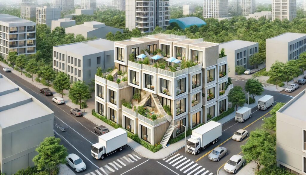 Modern Apartment building built with Steel Frame SIPs